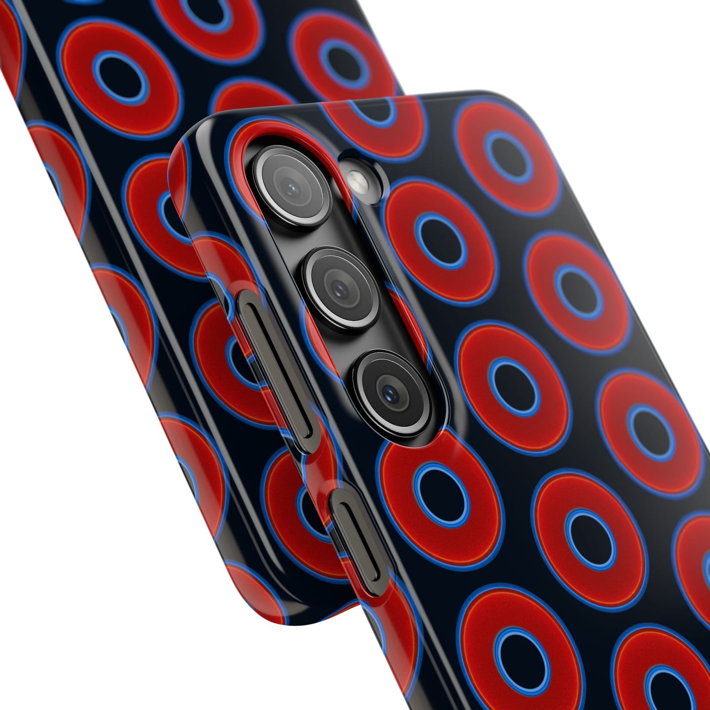 Lumpy Donut Snap Case - red vivid donut print w/blue charcoal background