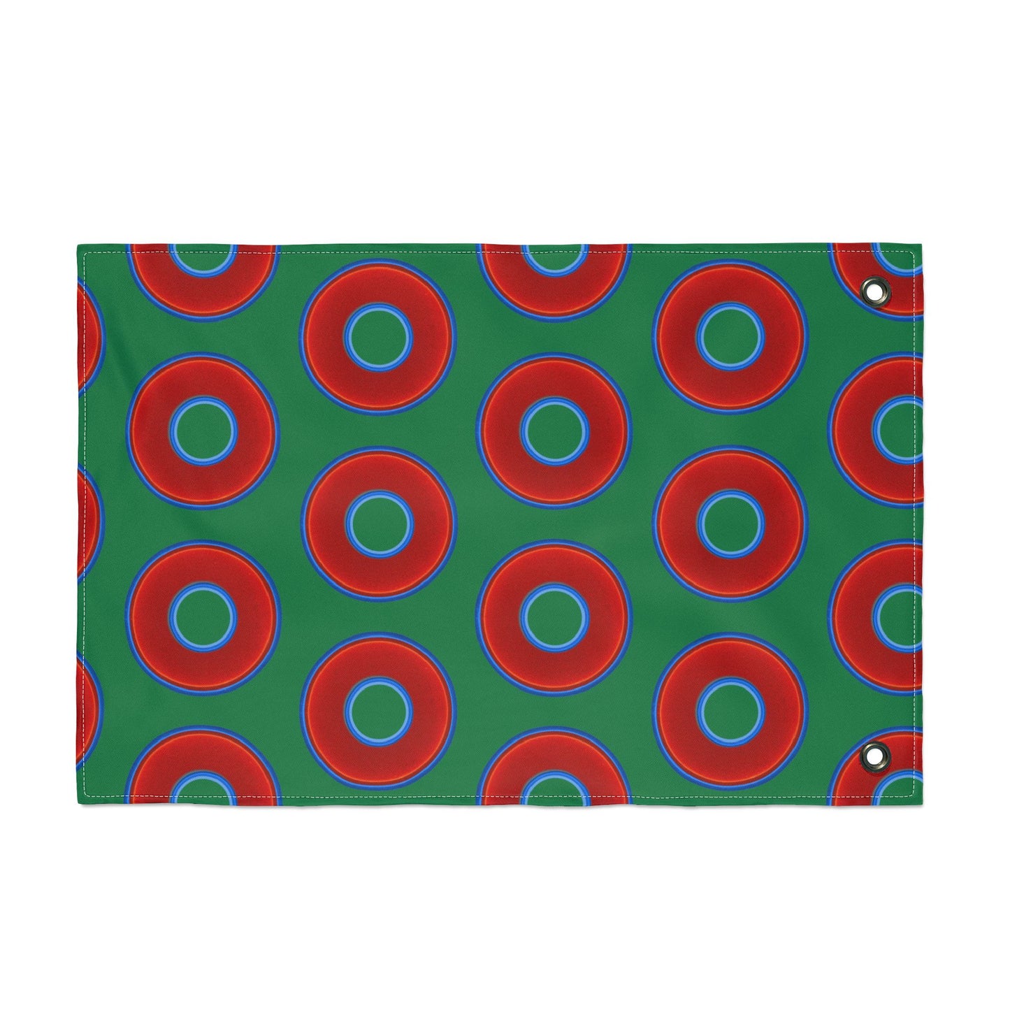 Lumpy Flagpole Sitters - Donut Flags [12" x 18"] - red vivid donut print w/green background