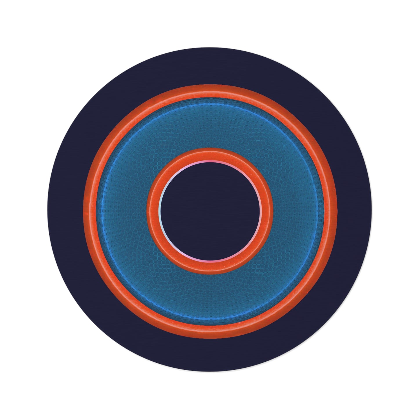 Round Room - 5 ft x 5 ft Lumpy Donut Rug - "Plain Donut" - rustic blue/light red donut w/navy background