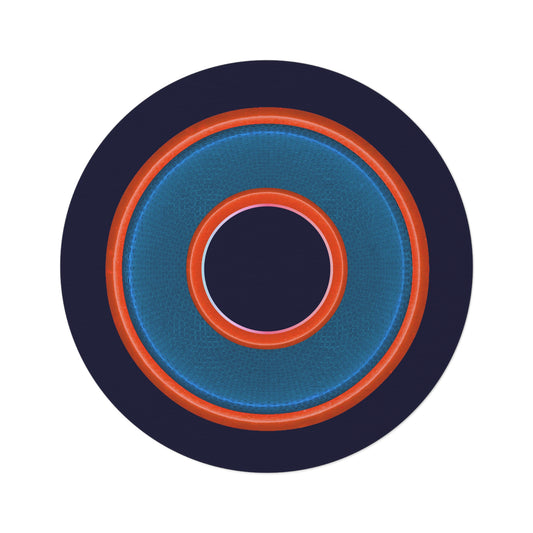 Round Room - 5 ft x 5 ft Lumpy Donut Rug - "Plain Donut" - rustic blue/light red donut w/navy background