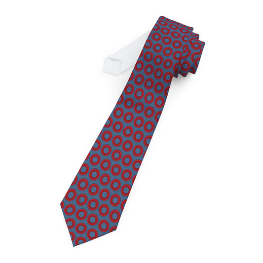 The Lumpy Necktie - vivid red donut print w/steel blue background