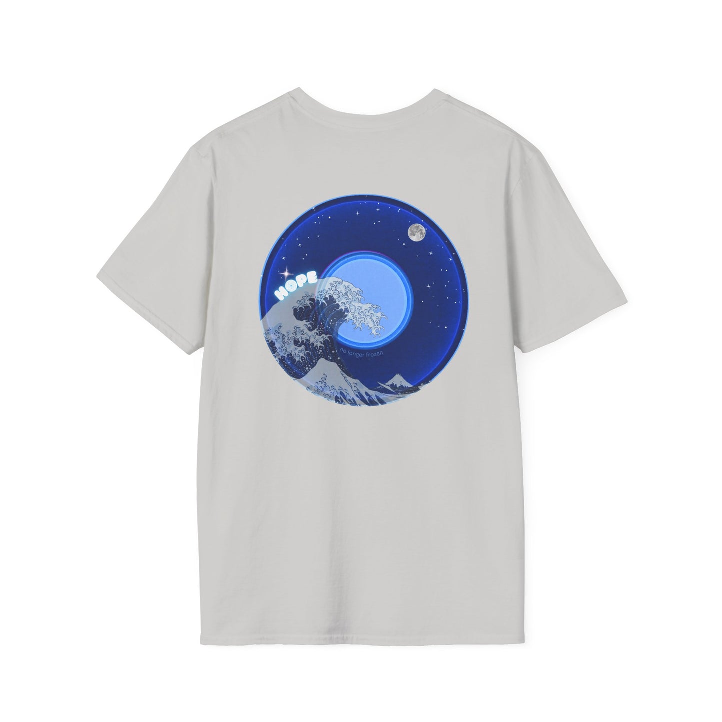Classic Donut Tee - Unisex Soft-Style - "The Hopeful Waving Donut" - variant 2 - vivid blue donut