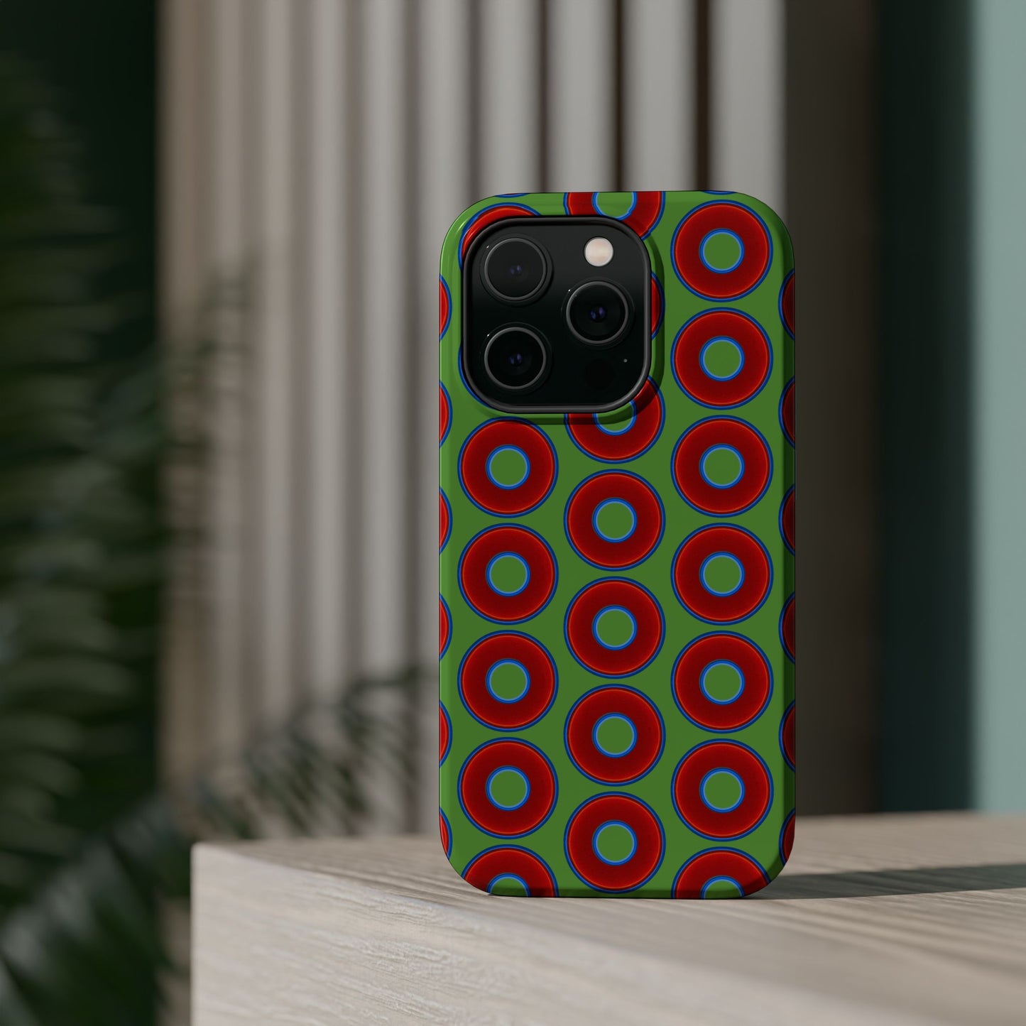 Magnetic Tough Donut Case - red vivid donut print w/light green background