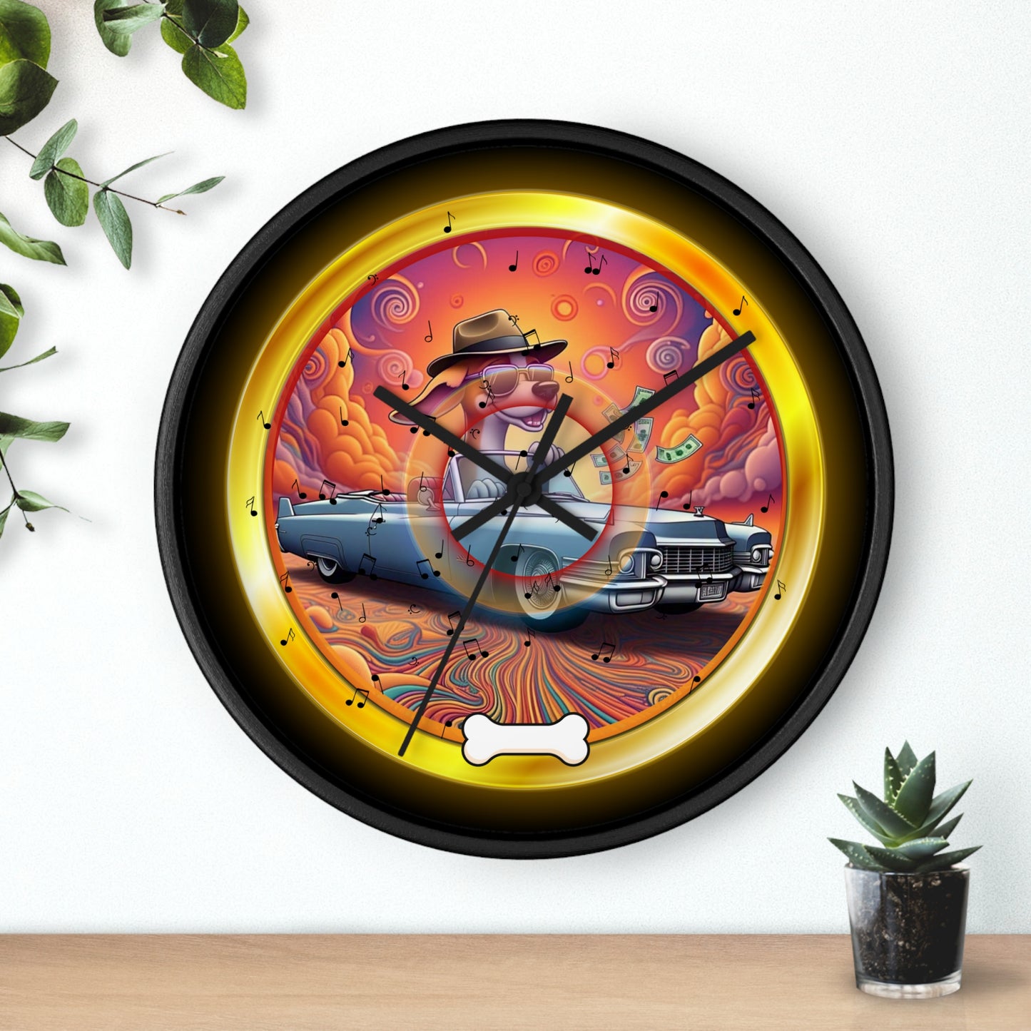 Lumpy Wall Clock - "Jimmy's Marathon Donuts" - variant 4 - golden pic donut w/black background