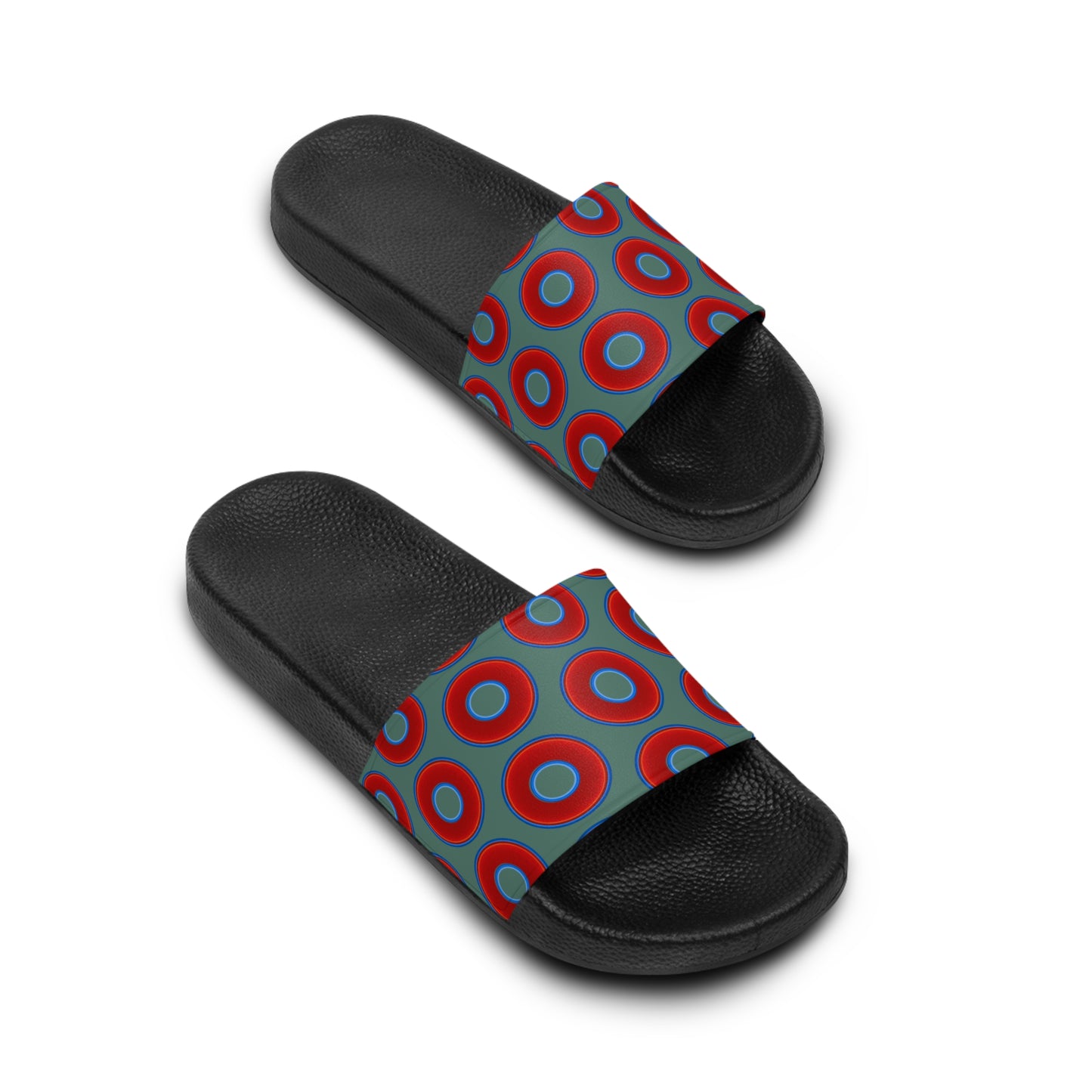 Men's Lumpy Sandals - slip-ons - red vivid donuts w/light Fenway green background