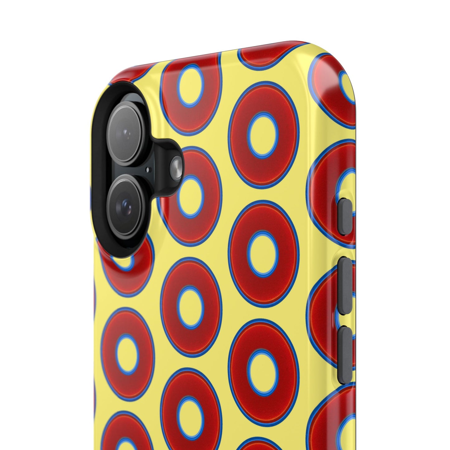 Impact-Resistant Lumpy Donut Case - red vivid donut print w/yellow background
