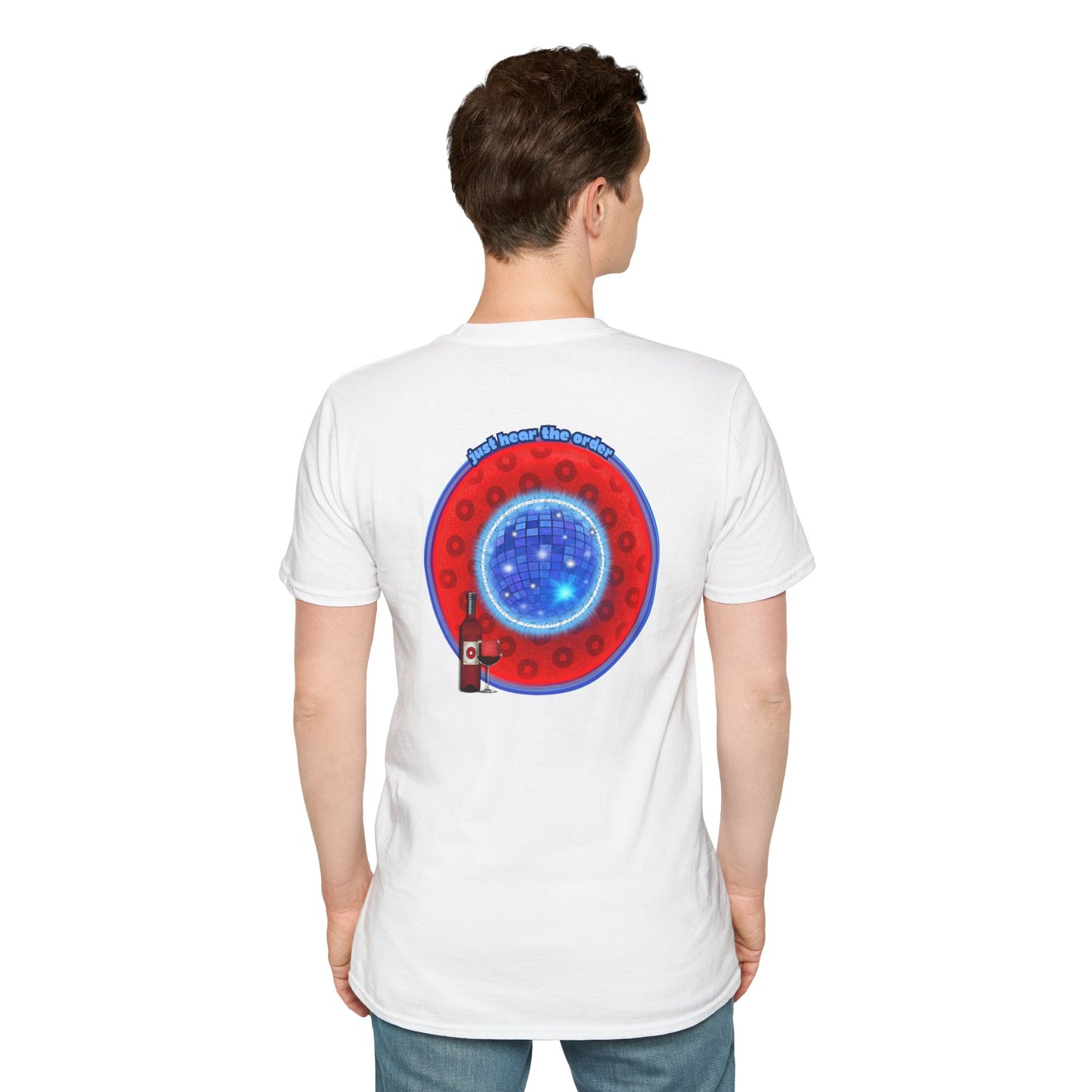 Classic Donut Tee - Unisex Soft-Style - "The Skipper's Donut" - red/blue paradoxical widemouthed donut