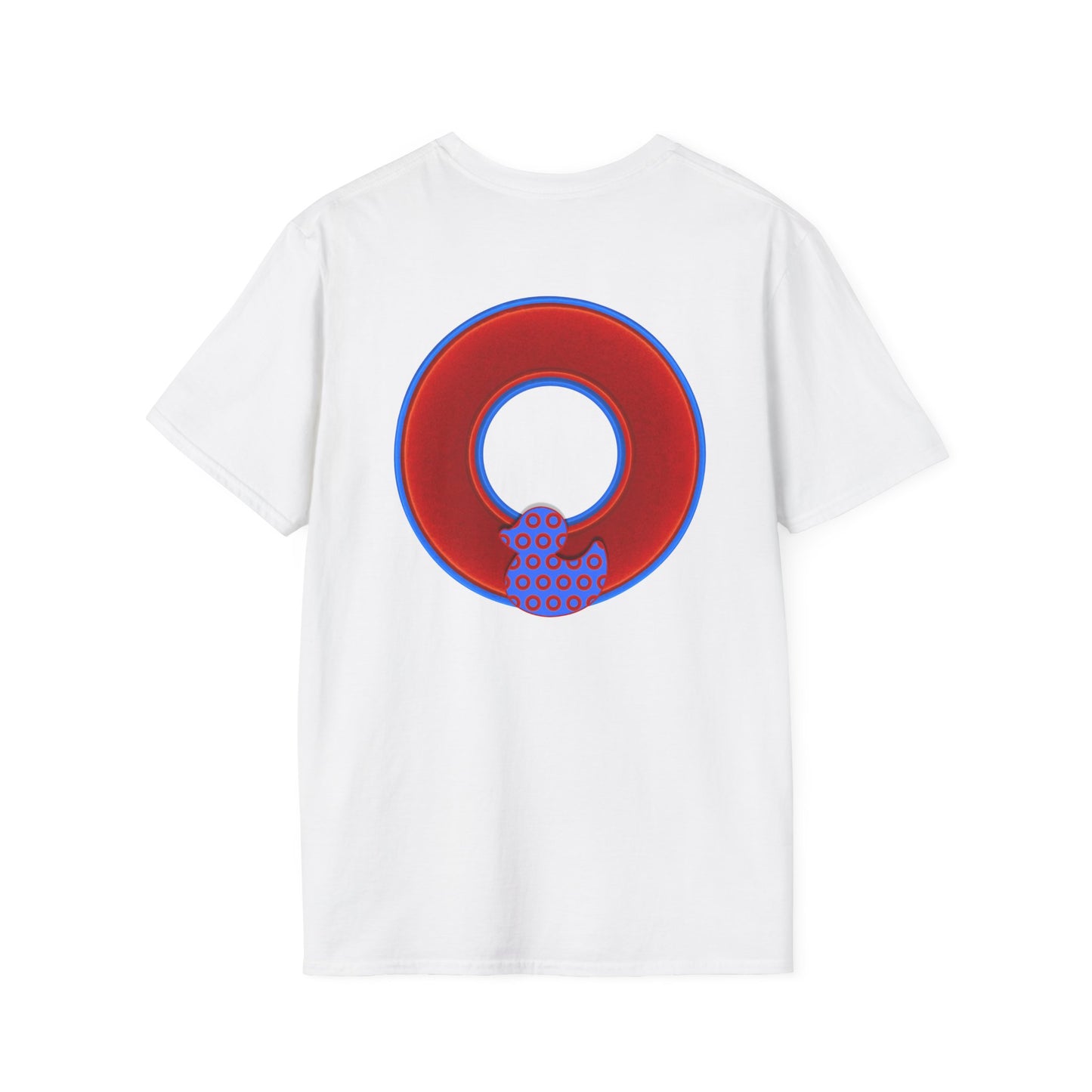 Classic Donut Tee - Unisex Soft-Style - "Rubber Ducky Bath Time Donut" - vivid red/blue donut - variant 1