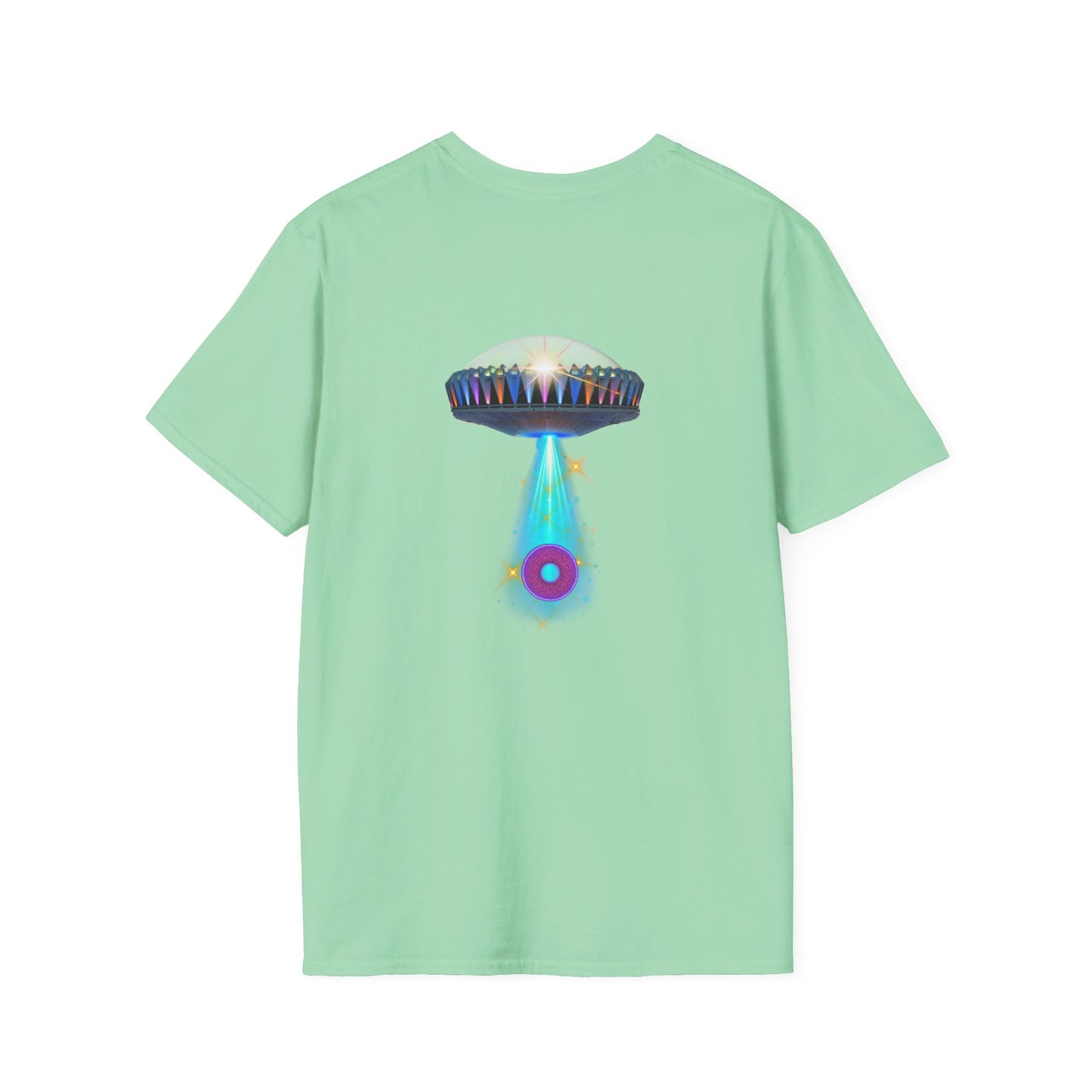 Classic Donut Tee - Unisex Soft-Style - "Donuts now Served on the Mothership" - series 1.0  - variant 6  - tractor-beamed donut