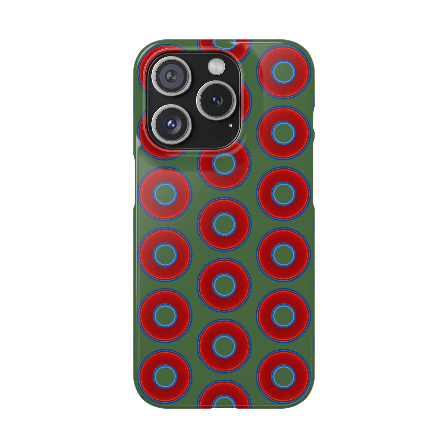 Lumpy Donut Snap Case - red vivid donut print w/dark green background