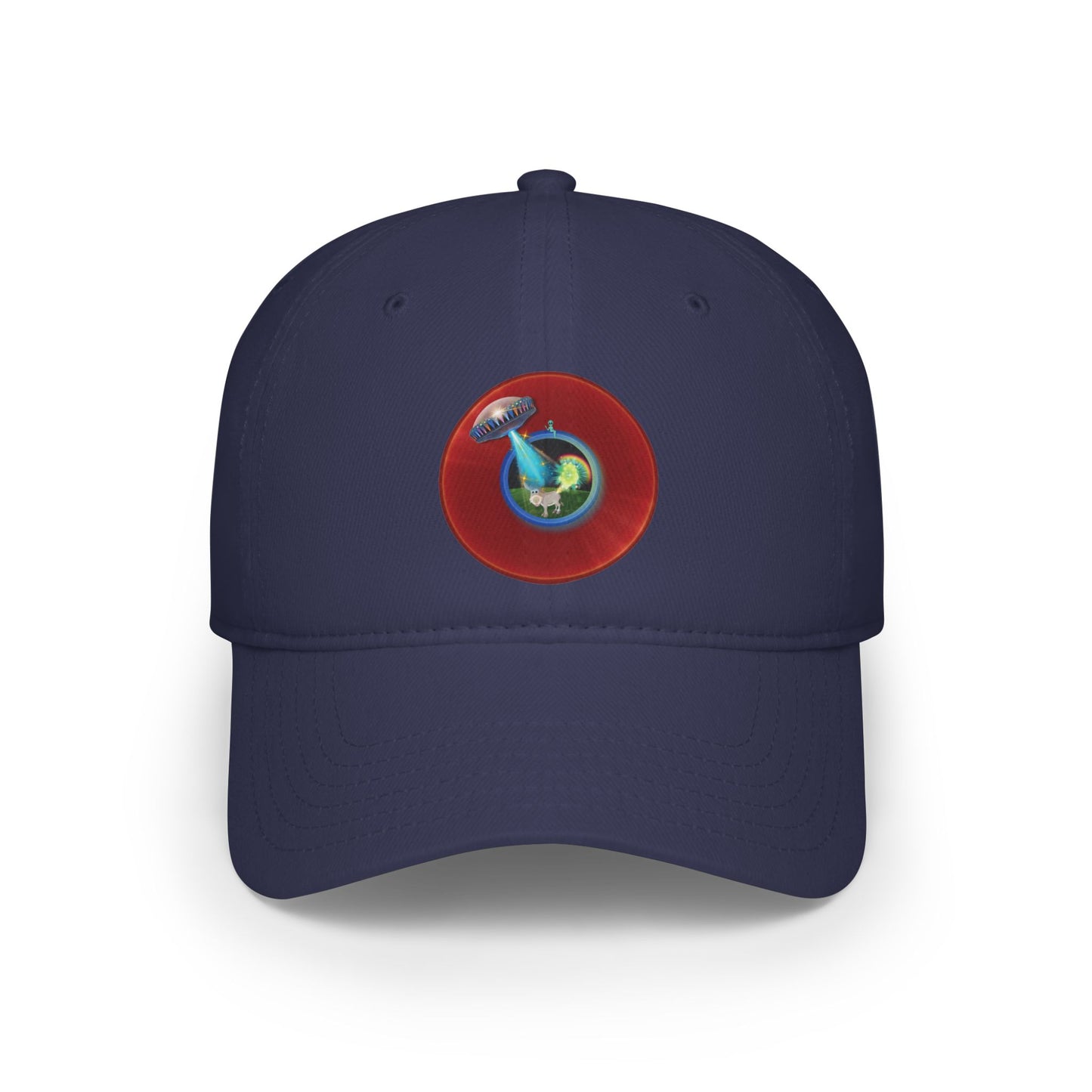 Lumpy Donut Baseball Cap - "Donut Caps? In Tomahawk County?" - variant 1 - vivid red donut w/