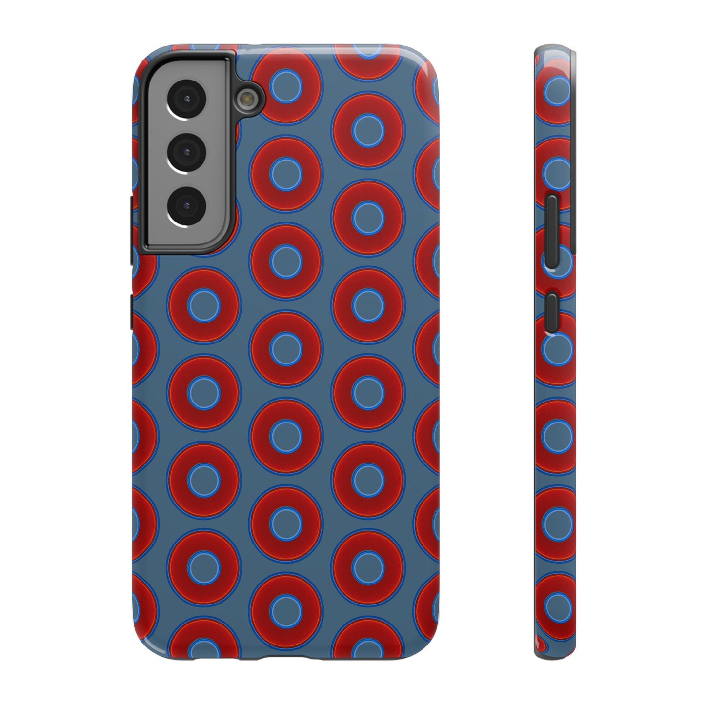 Impact-Resistant Lumpy Donut Case - red vivid donut print w/steel blue background