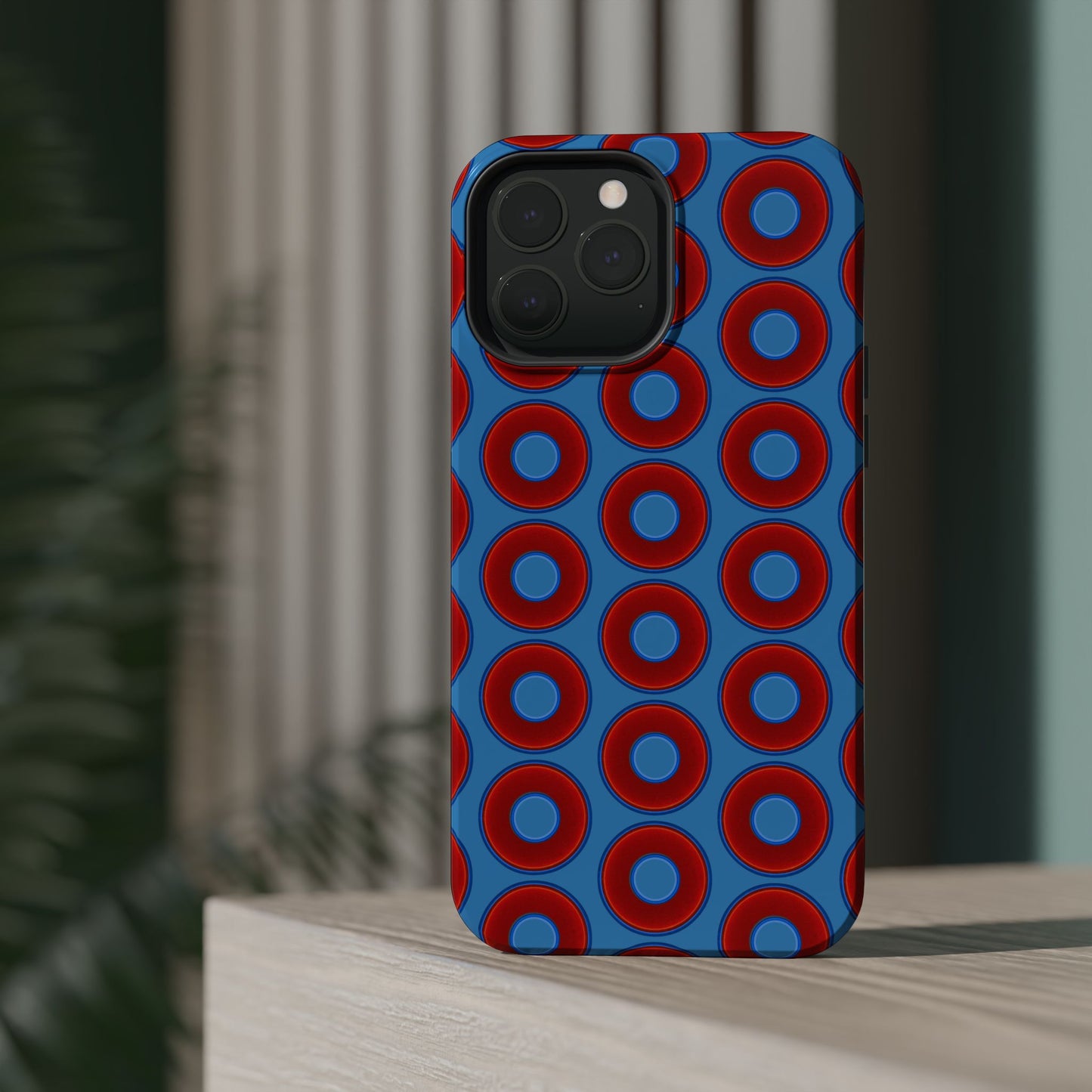 Magnetic Tough Donut Case - red vivid donut print w/light steel blue background