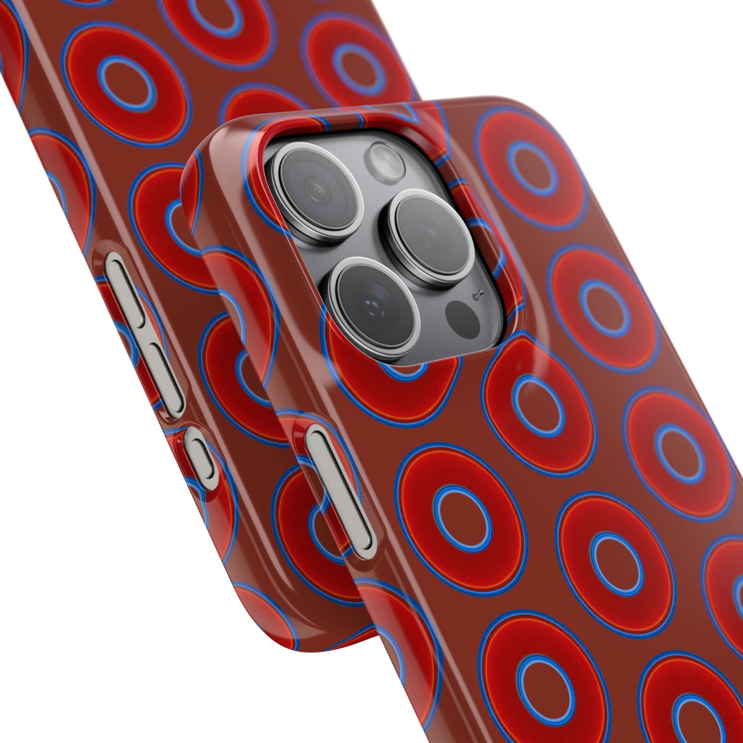 Lumpy Donut Snap Case - red vivid donut print w/burnt umber background