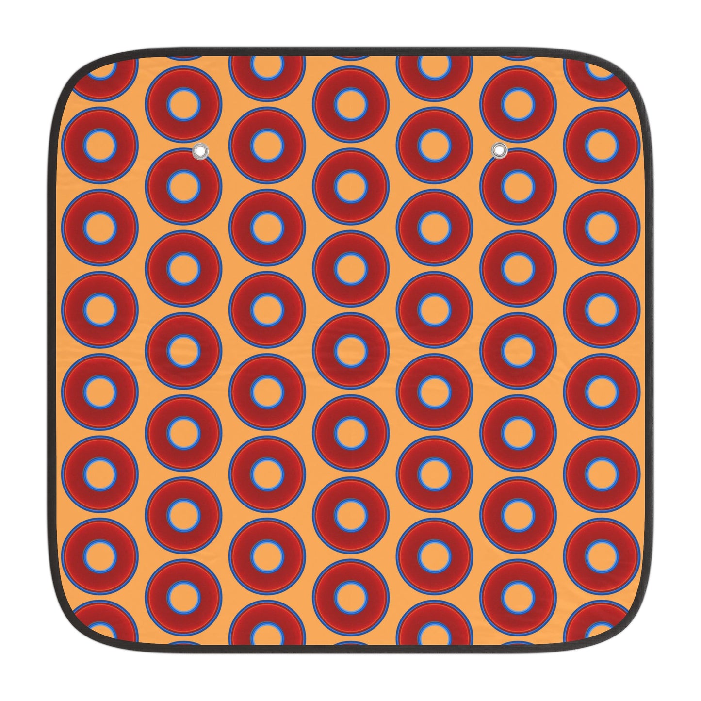 Automotive Donut Sun Shade - red vivid donuts w/creamsicle orange background