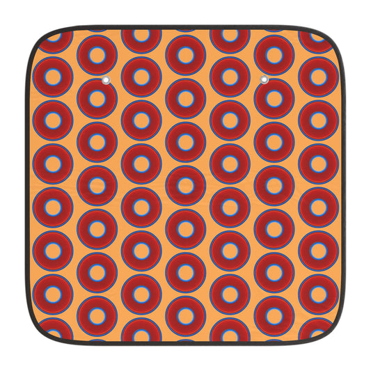 Automotive Donut Sun Shade - red vivid donuts w/creamsicle orange background