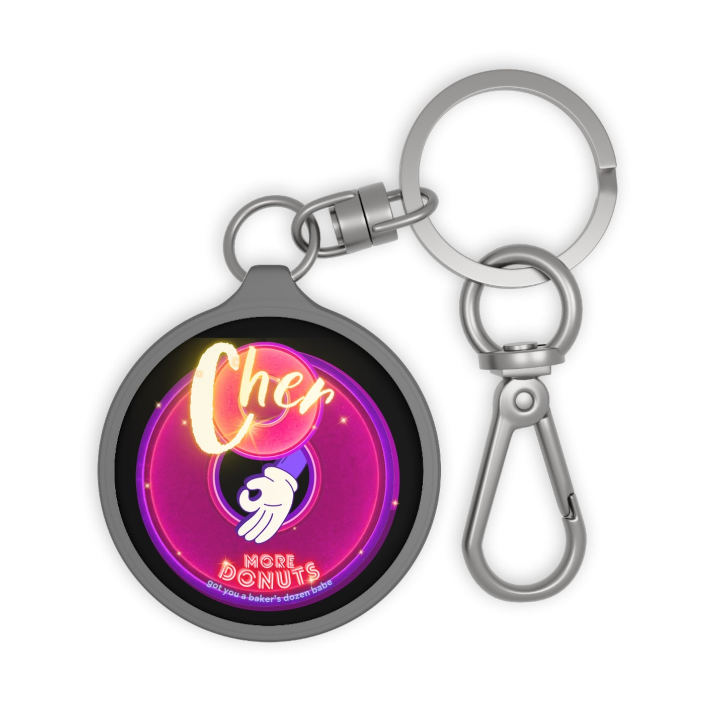 Lumpy Donut Keychain - "Cher-ing is Caring" - series 1.0 - variant 1 - magenta/purple donut w/2 donuts - [*charitable donut]