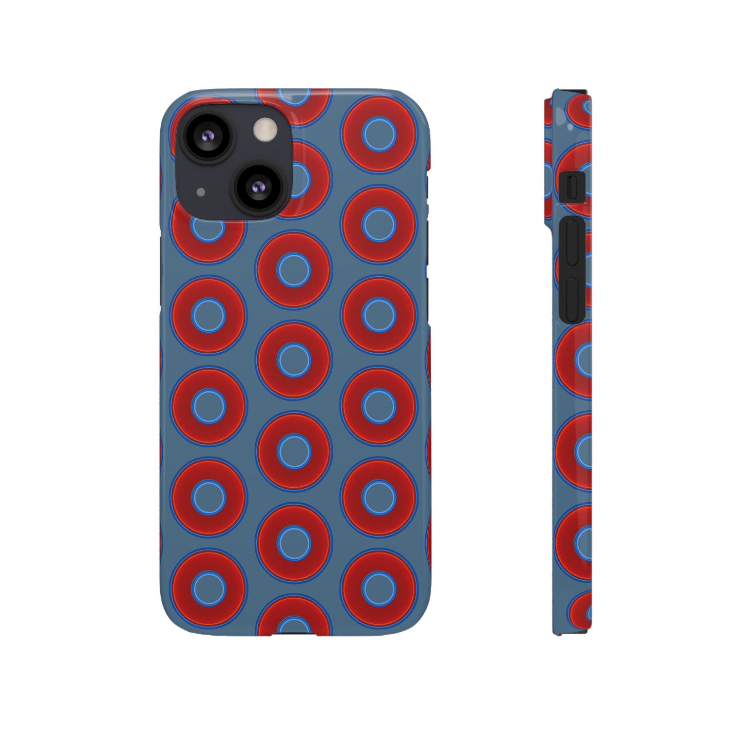 Lumpy Donut Snap Case - red vivid donut print w/steel blue background