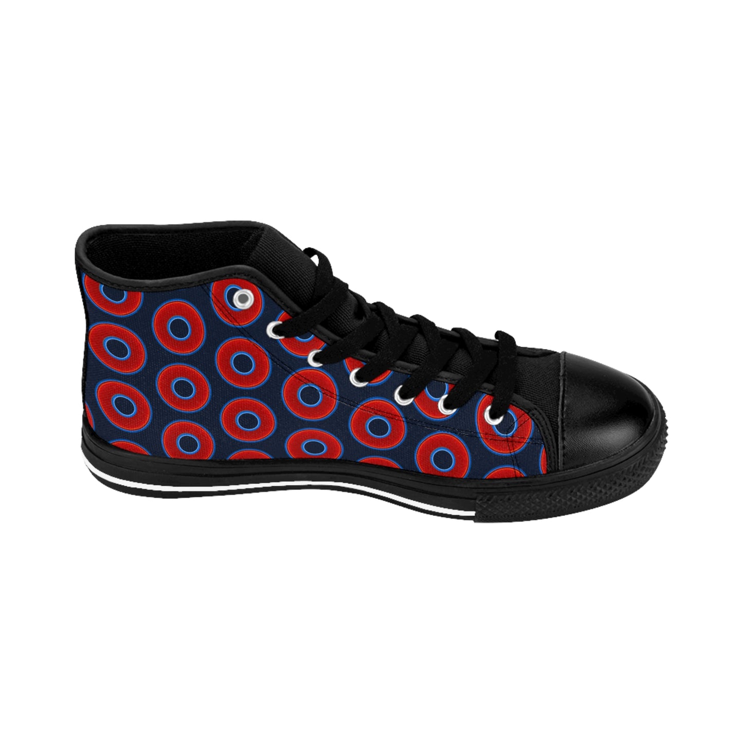 Men's Cushiony Convectors - High Tops - red vivid donuts w/dark blue teal elite background