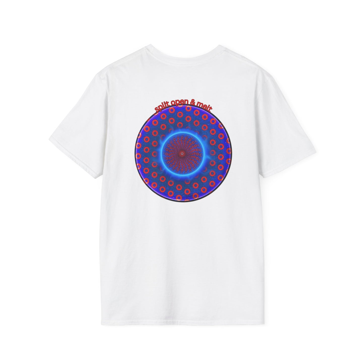 Classic Donut Tee - Unisex Soft-Style - "Split Open Donut Melt" - blue/red electric paradox donut - variant 2
