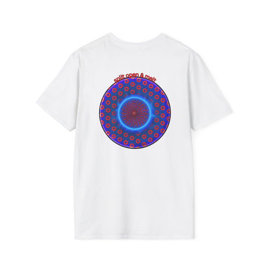 Classic Donut Tee - Unisex Soft-Style - "Split Open Donut Melt" - blue/red electric paradox donut - variant 2
