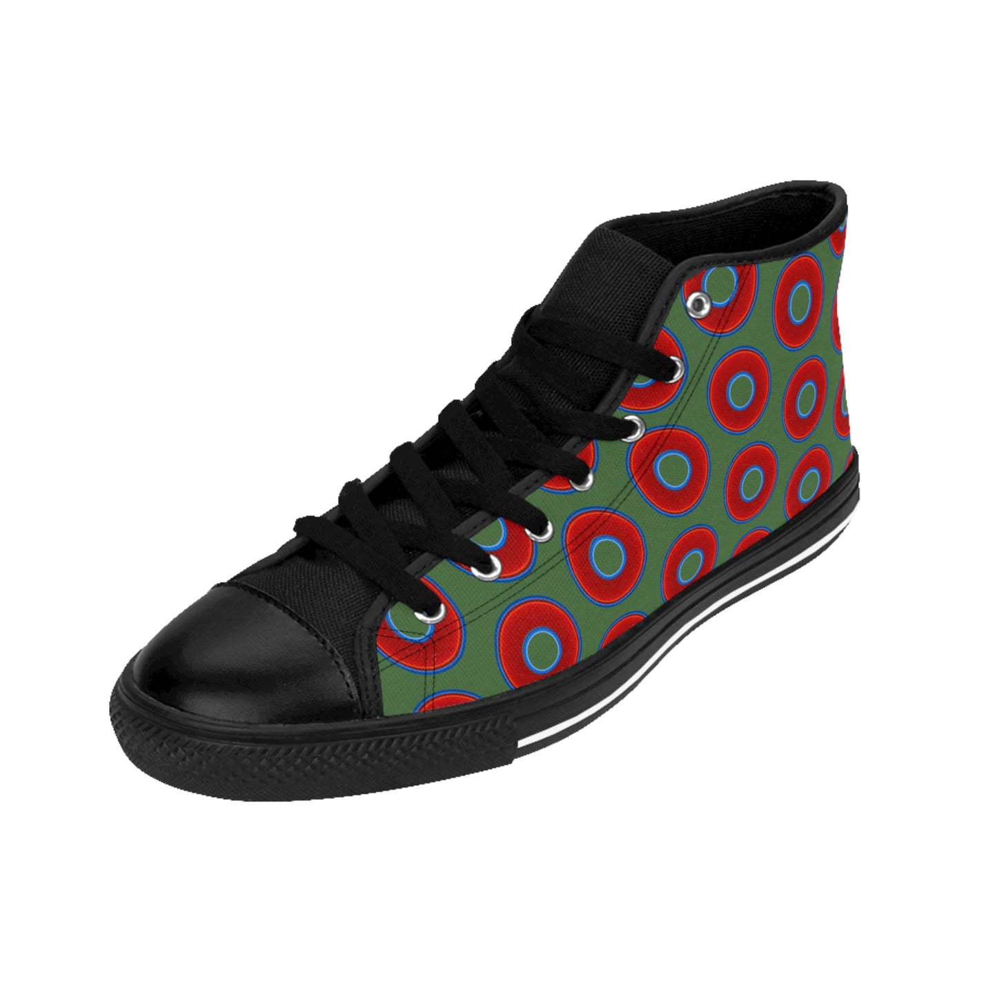 Cushiony Convectors - High Tops - red vivid donuts w/dark green background