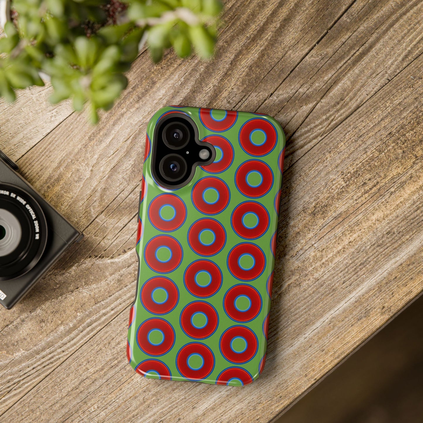 Magnetic Tough Donut Case - red vivid donut print w/light green background