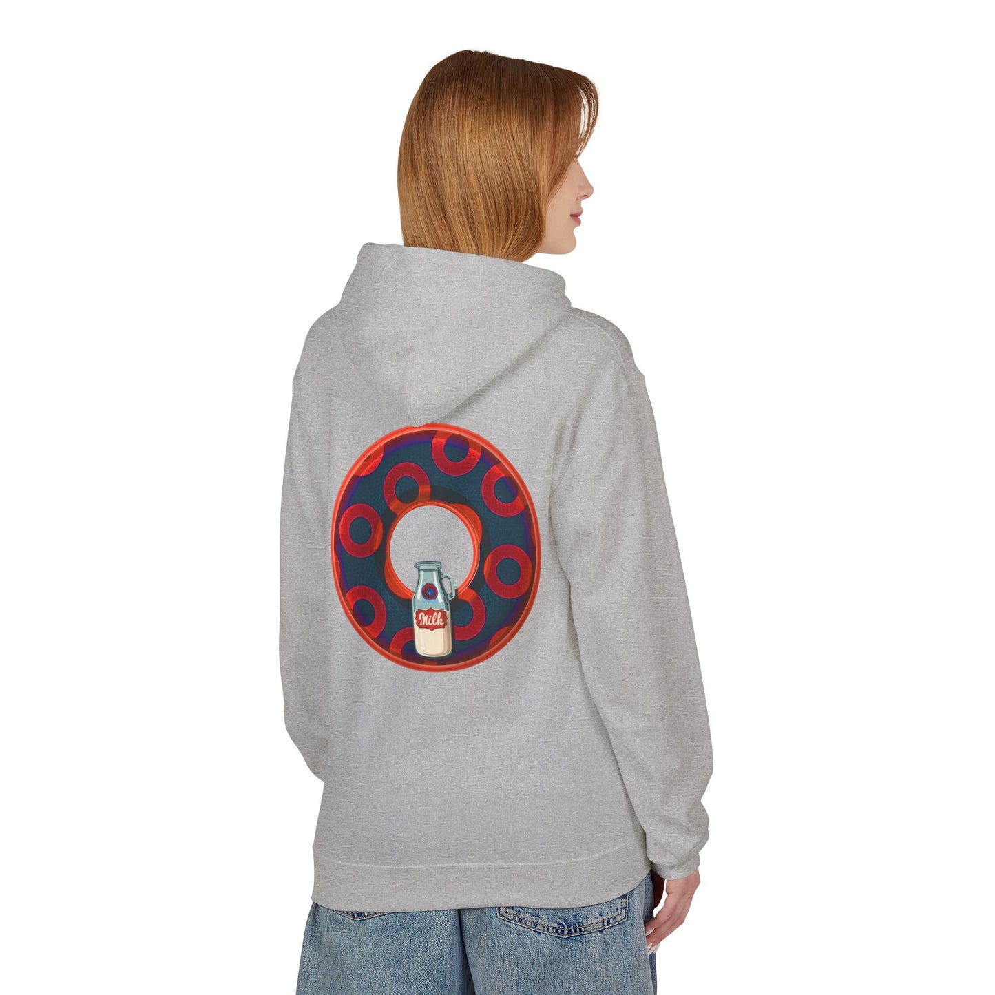Fleece Harry Hoodies [Midweight Soft-style] - "Wooked Cream Dairy - YEMSG Donut" - navy blue/red rustic paradox donut - variant 3
