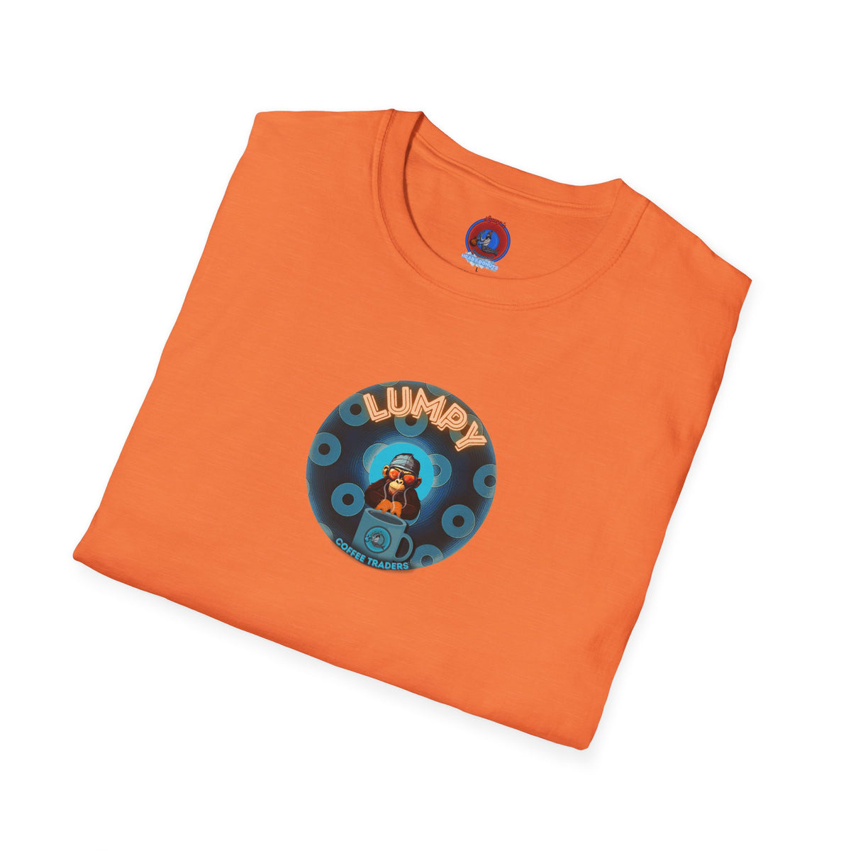 Coffee Traders Tee - Unisex Soft-Style - "Tasty Coffee" - paradoxical donut/cubed blue donut - variant 2 - logo front/It's Ice Cube's back