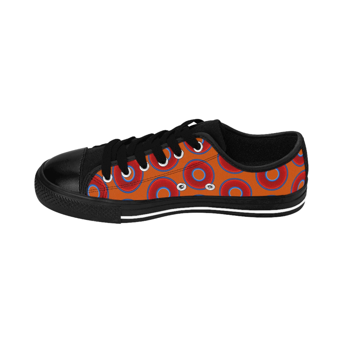 Women's Cushiony Convectors - Low Top - large red vivid donut print w/dark orange background