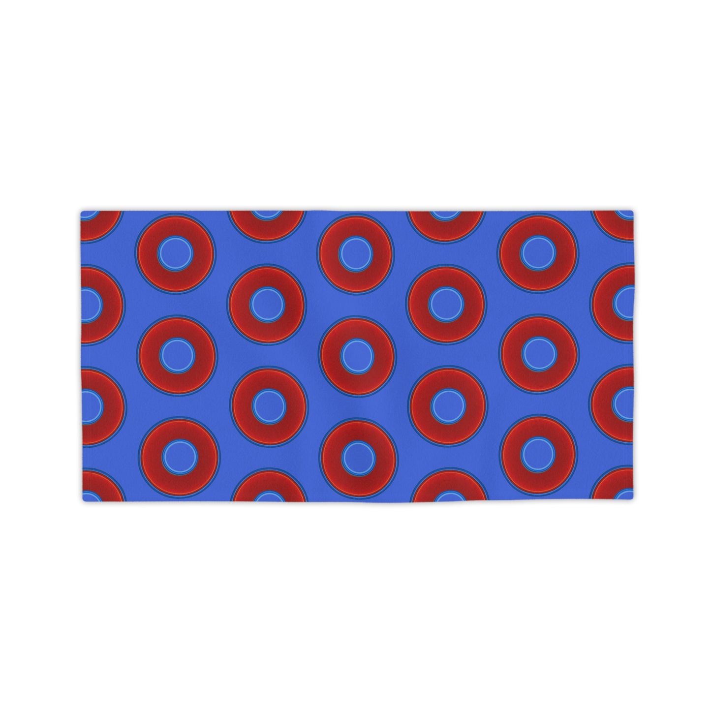 Lumpy Donut Towels - vivid red donuts w/royal blue background