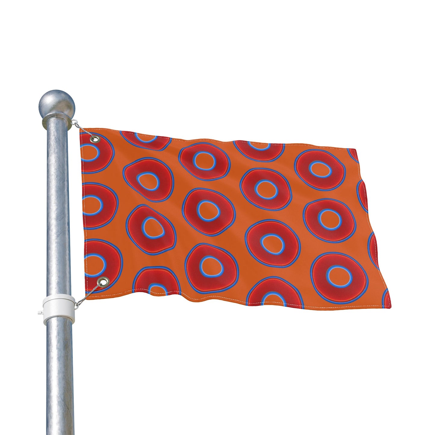 Lumpy Flagpole Sitters - Donut Flags [12" x 18"] - red vivid donut print w/dark orange background
