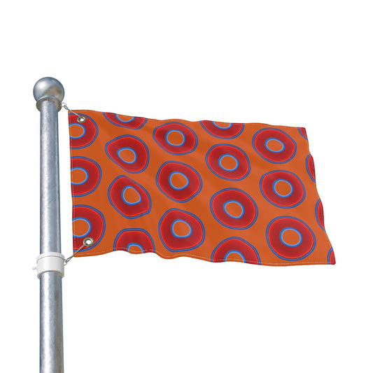 Lumpy Flagpole Sitters - Donut Flags [12" x 18"] - red vivid donut print w/dark orange background