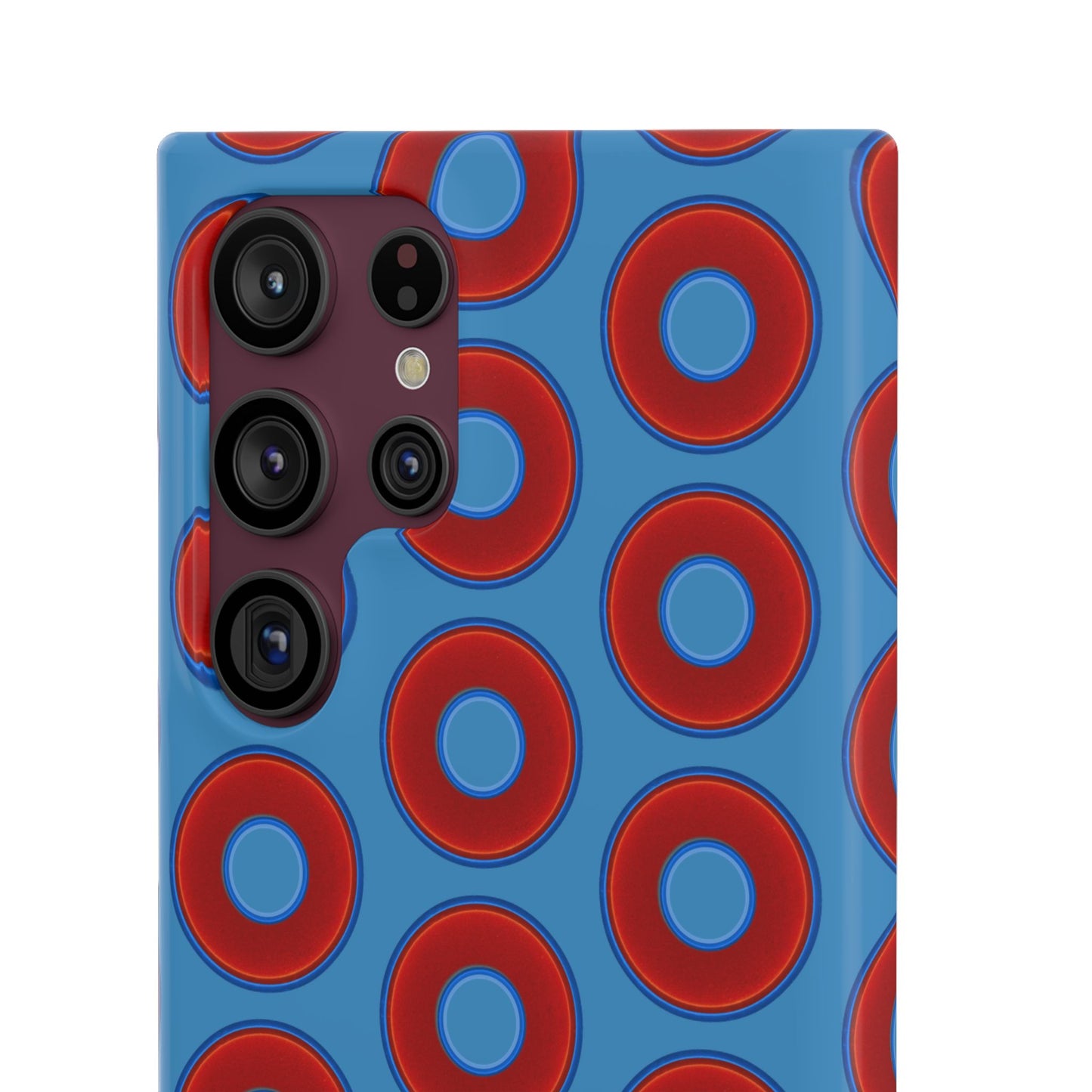 Lumpy Donut Snap Case - red vivid donut print w/light steel blue background
