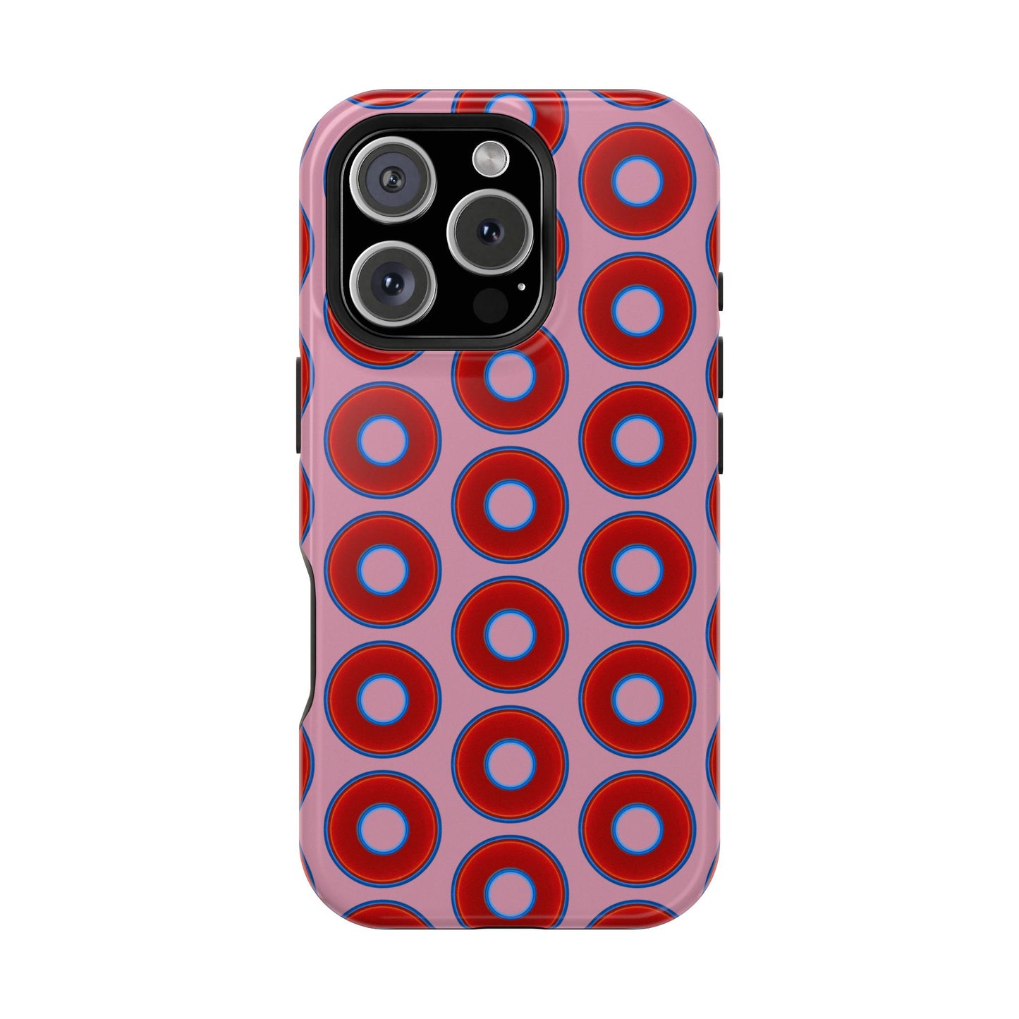 Impact-Resistant Lumpy Donut Case - red vivid donut print w/pale magenta background