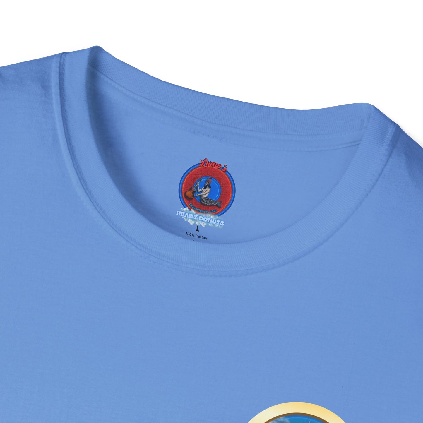 Classic Donut Tee - Unisex Soft-Style - "The Divided Donut" - variant 1 - blue/blue donut [*50% to The Divided Sky Foundation]