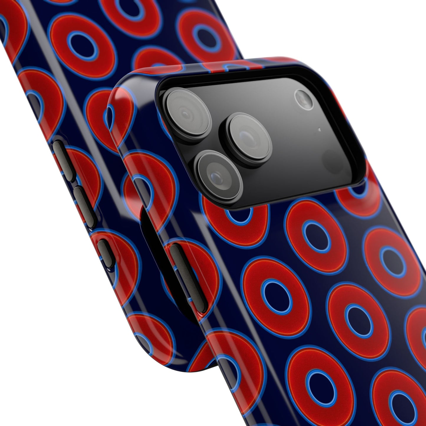 Impact-Resistant Lumpy Donut Case - red vivid donut print w/dark navy blue background