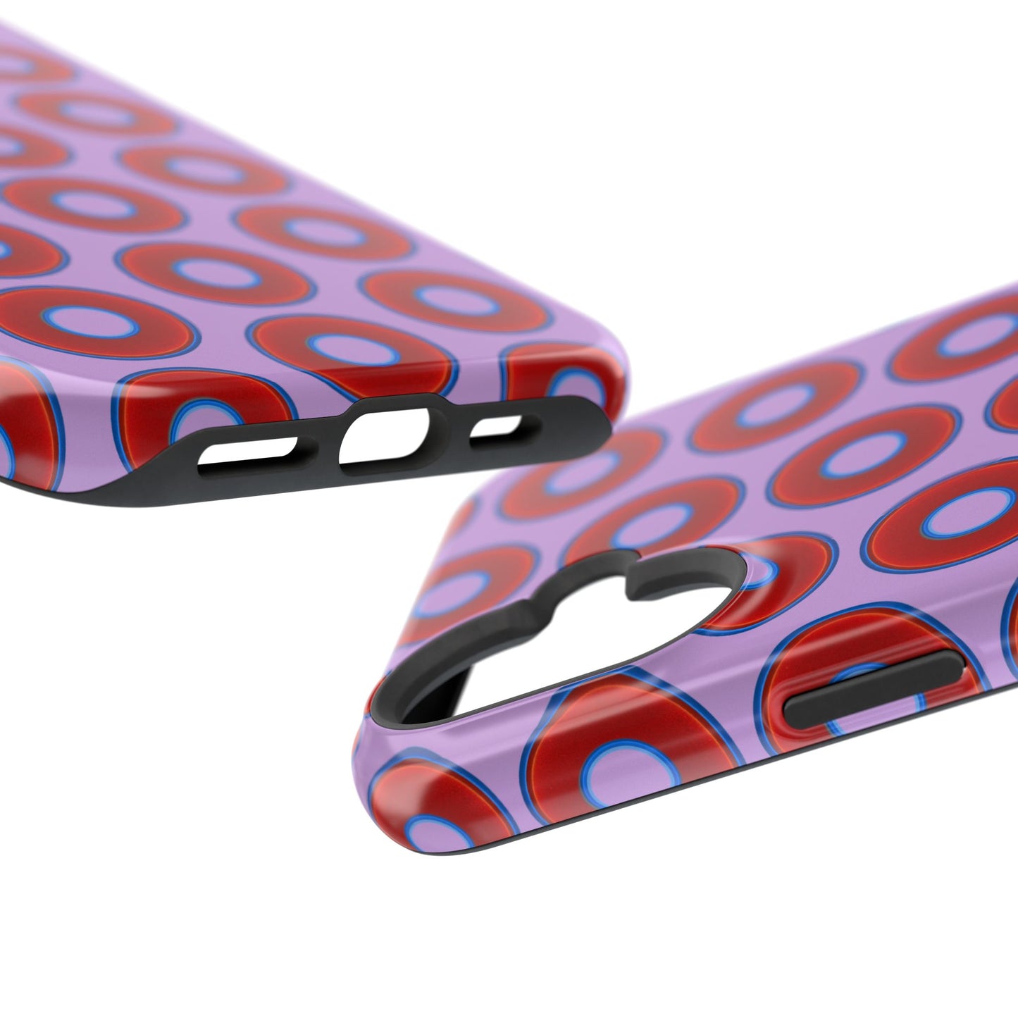 Impact-Resistant Lumpy Donut Case - red vivid donut print w/wisteria purple background