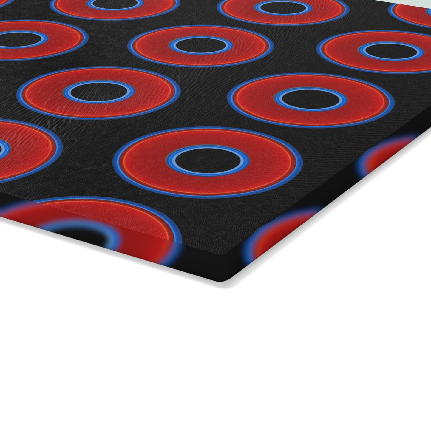 My Friend's Cutting Board - vivid red donuts w/black background