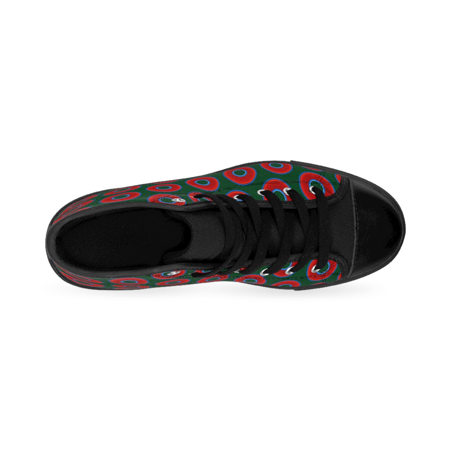 Men's Cushiony Convectors - High Tops - red vivid donuts w/deep pond green background