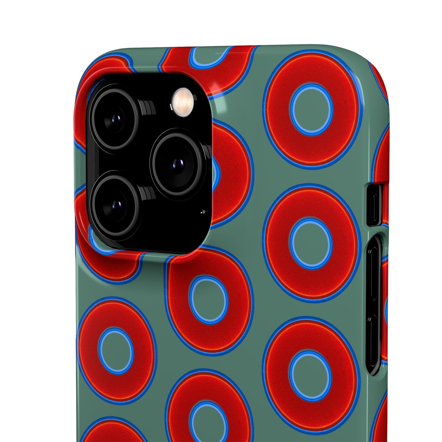Lumpy Donut Snap Case - red vivid donut print w/Fenway green background