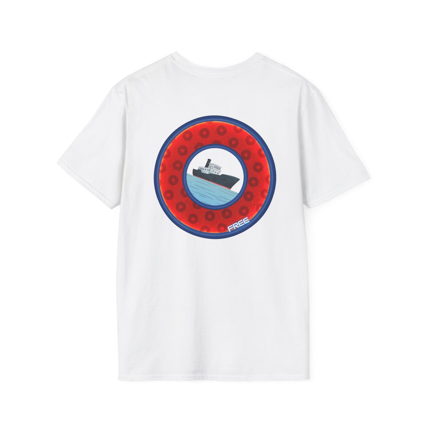 Classic Donut Tee - Unisex Soft-Style - "Phree Donut Sliders" - red/blue widemouthed paradox donut