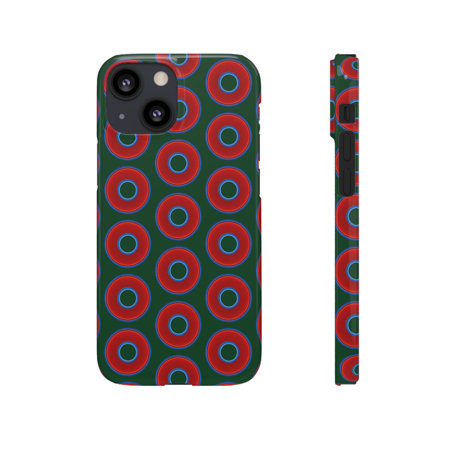 Lumpy Donut Snap Case - red vivid donut print w/deep pond green background