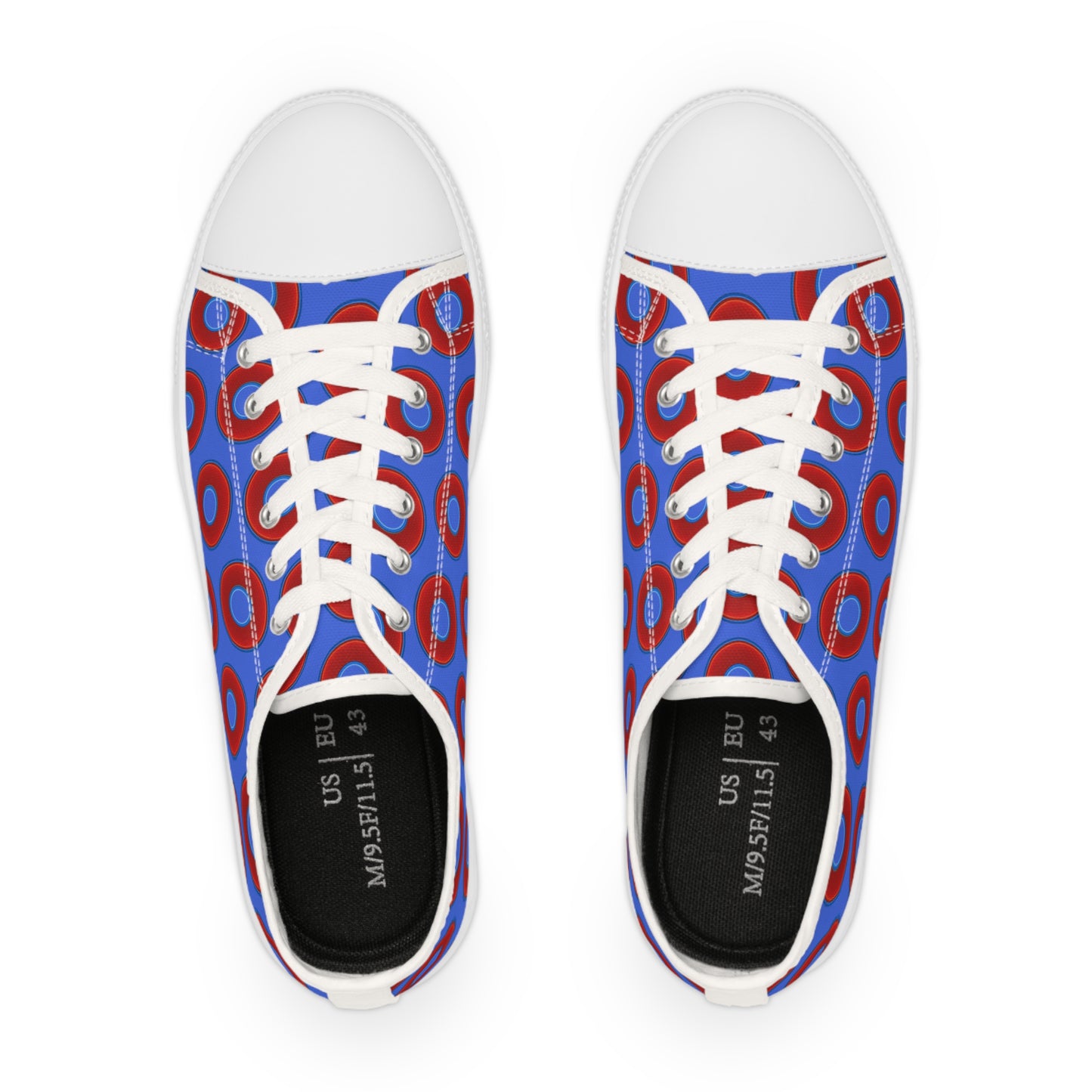 Men's - Low Top Chuck Taylors - large vivid red donut print w/royal blue background