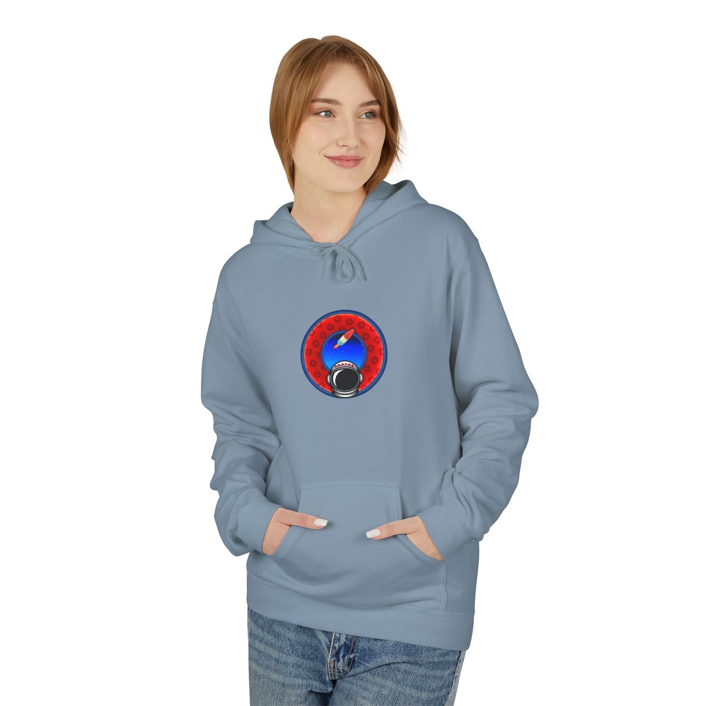 Fleece Harry Hoodies [Midweight Soft-style] - "This is What Donuts Smell Like in Space - YEMSG Donut" - w/widemouthed red/blue donut