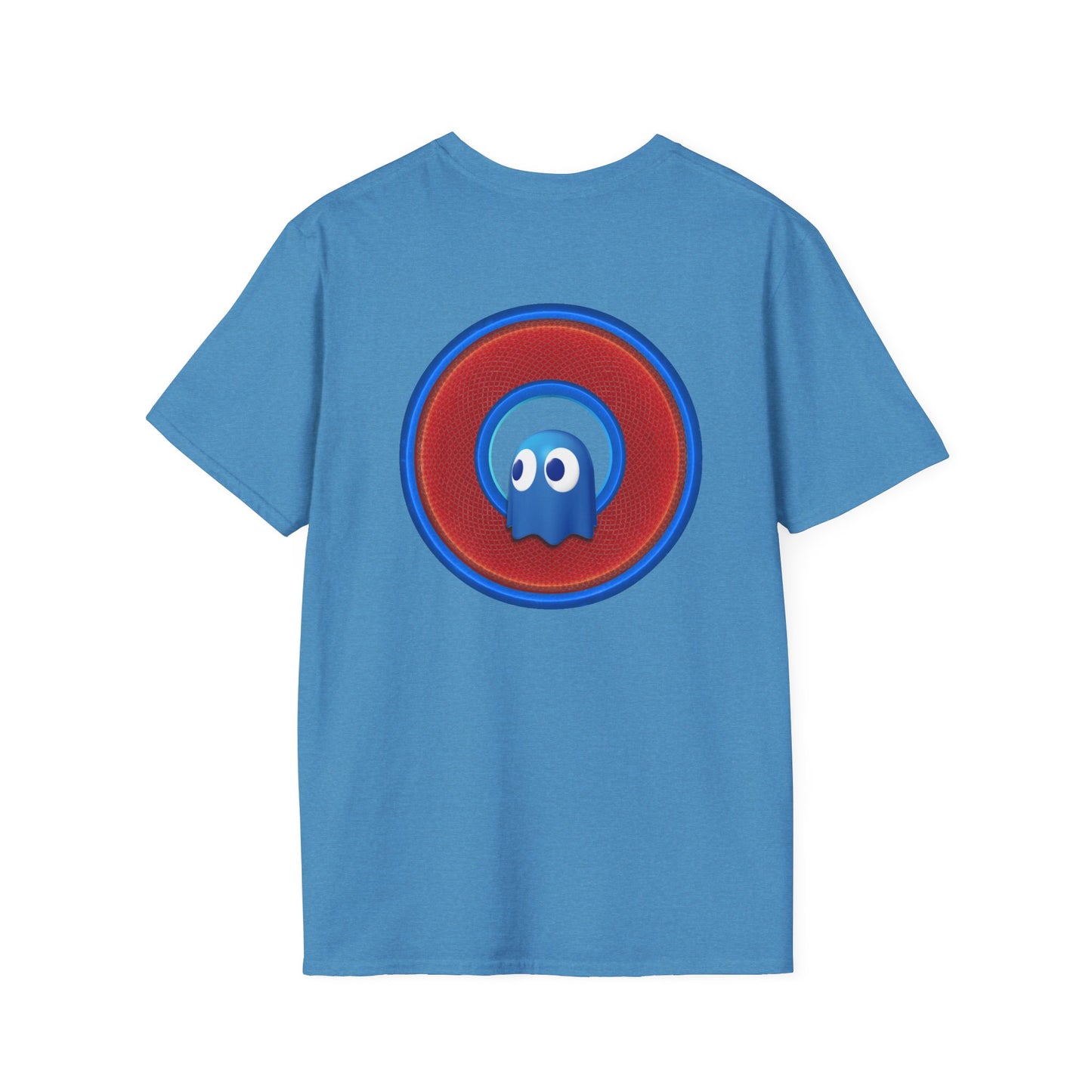 Classic Donut Tee - Unisex Soft-Style - "The Story of the Donut - a Ghostly Good Time" - red/blue rustic donut - variant 1