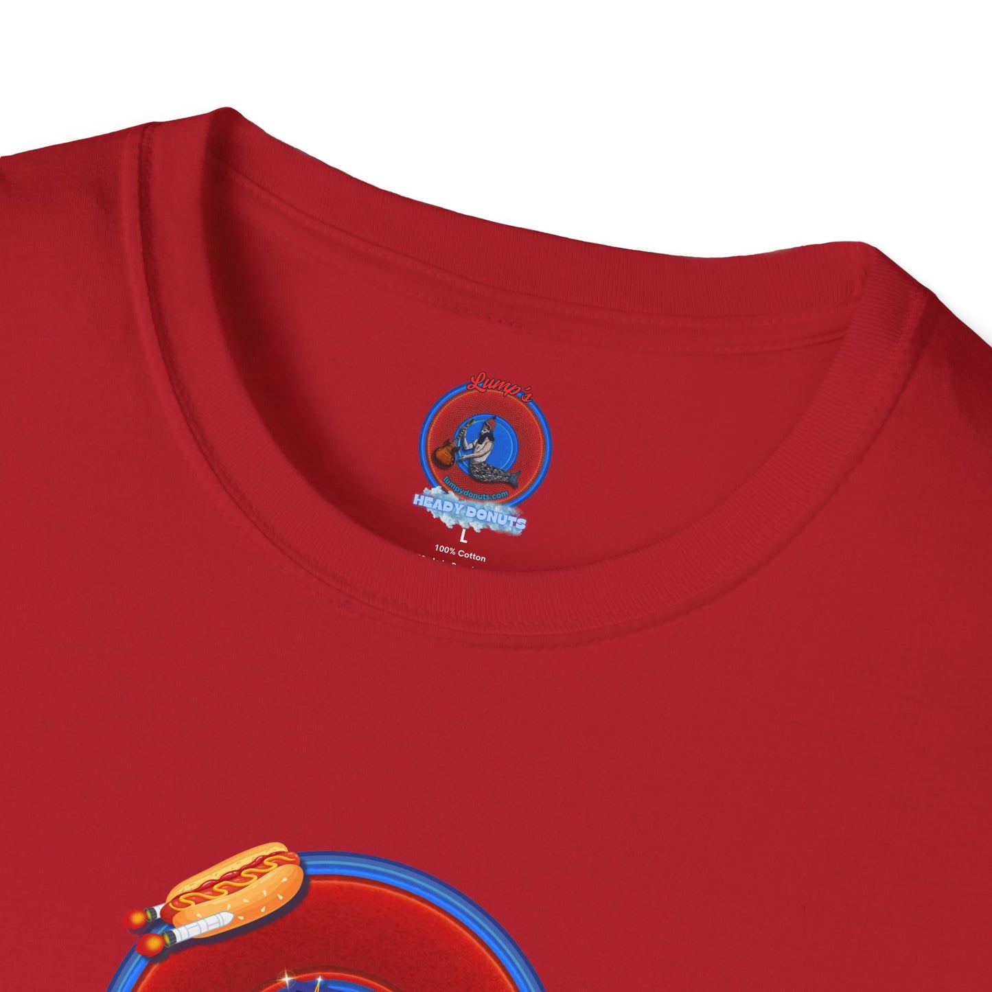 Classic Donut Tee - Unisex Soft-Style - "Viva Las Vegas Donut" -  vivid red donut w/raw dogger - variant 4
