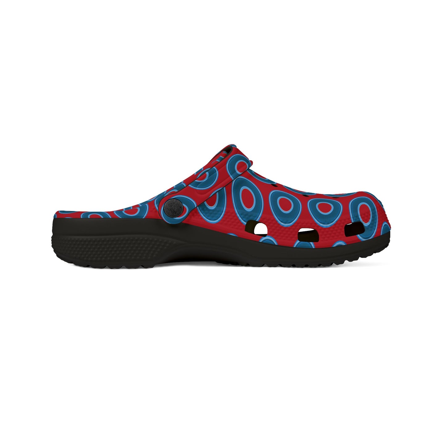 Spatchcocks - donut slip-on shoes - blue rustic donuts w/red background [unisex]