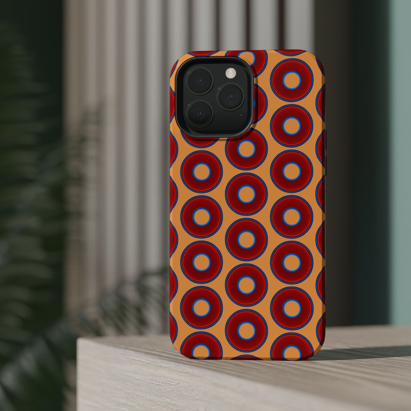 Magnetic Tough Donut Case - red vivid donut print w/creamsicle orange background