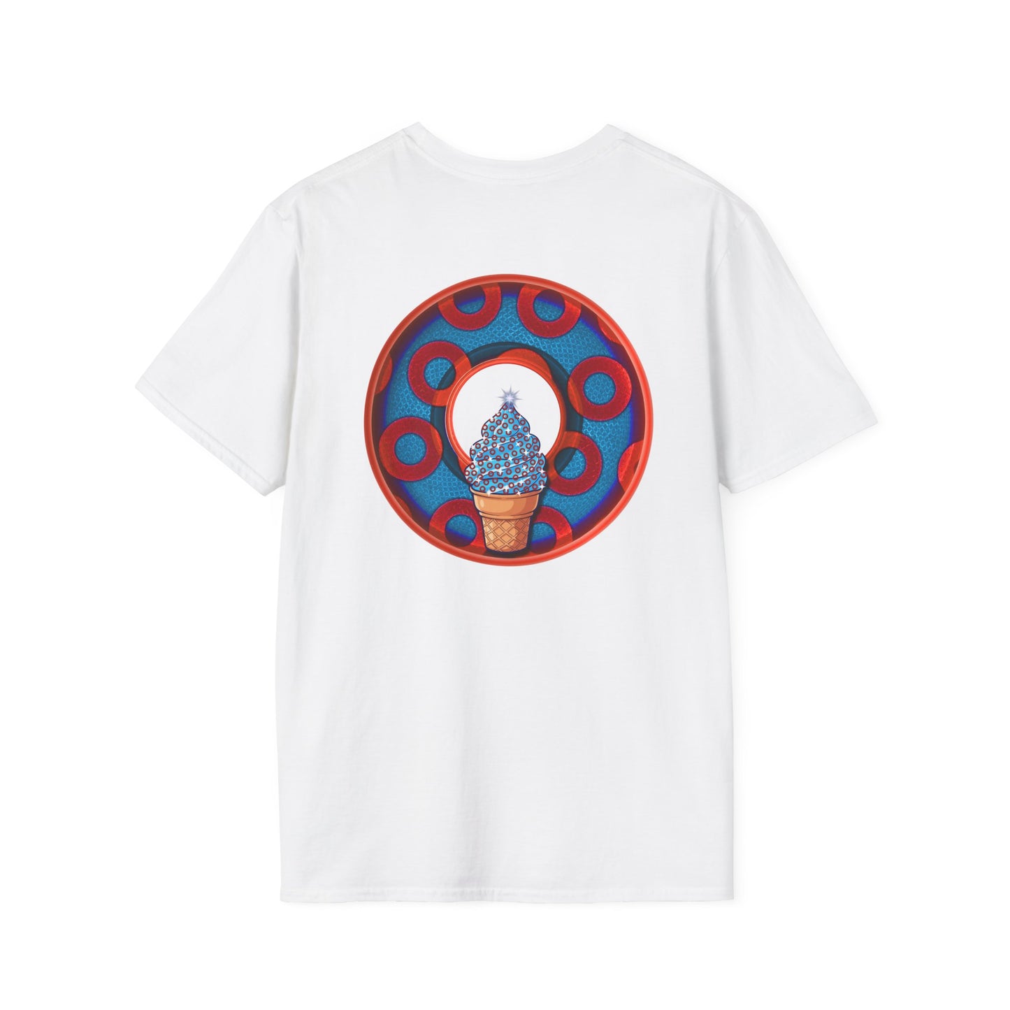 Classic Donut Tee - Unisex Soft-Style - "We All Scream It's ICE Cream" - blue/red rustic paradox donut